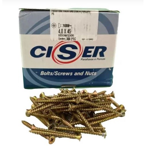 Parafuso 4,0x45 Chipboard Chata Phillips - CISER CAIXA COM 300 peças ou HD com 500 - 4,0x45 / parafusos para madeira
