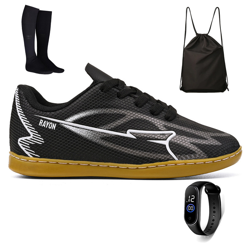 Kit Chuteira Infantil Futsal Meninos Quadra Futebol de Salão + Relógio