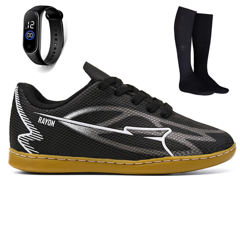 Kit Chuteira Infantil Futsal Meninos Quadra Futebol de Salão + Relógio