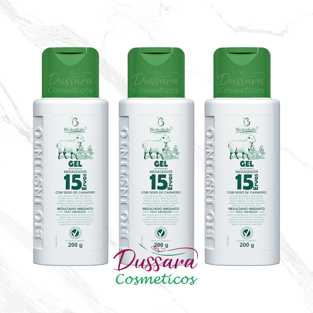 Kit 3 Un Gel 15 Ervas com Sebo de Carneiro 200g - Bio Instinto em Oferta na Shopee
