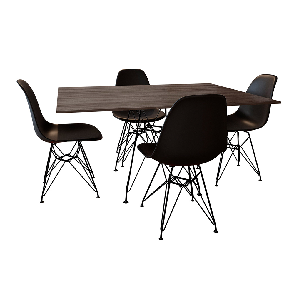 Conjunto De Mesa Eames Eiffel De Ferro Preto Tampo Amêndoa 120x75 4 Cadeiras Ferro Preta Assento Pre