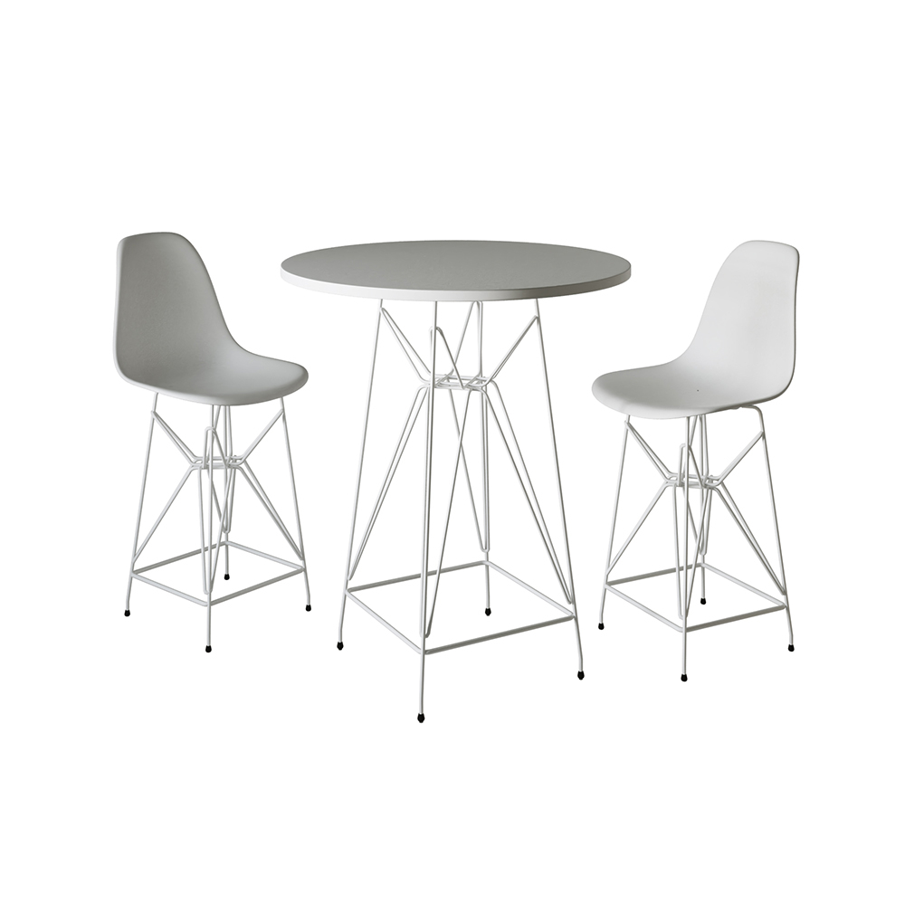 Jogo Mesa Bistrô Eames Eiffel Branca 60cm 2 Banquetas Branca Base Ferro Branco