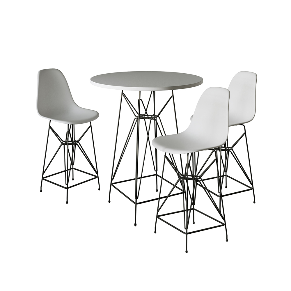 Jogo Mesa Bistrô Eames Eiffel Branca  3 Banquetas Branca Base Ferro Preto