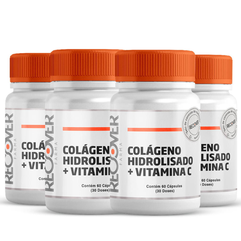 Colágeno Hidrolisado 500mg com Vitamina C 300mg - 120 Cápsulas  - Kit 4 unidades - Recover Farma