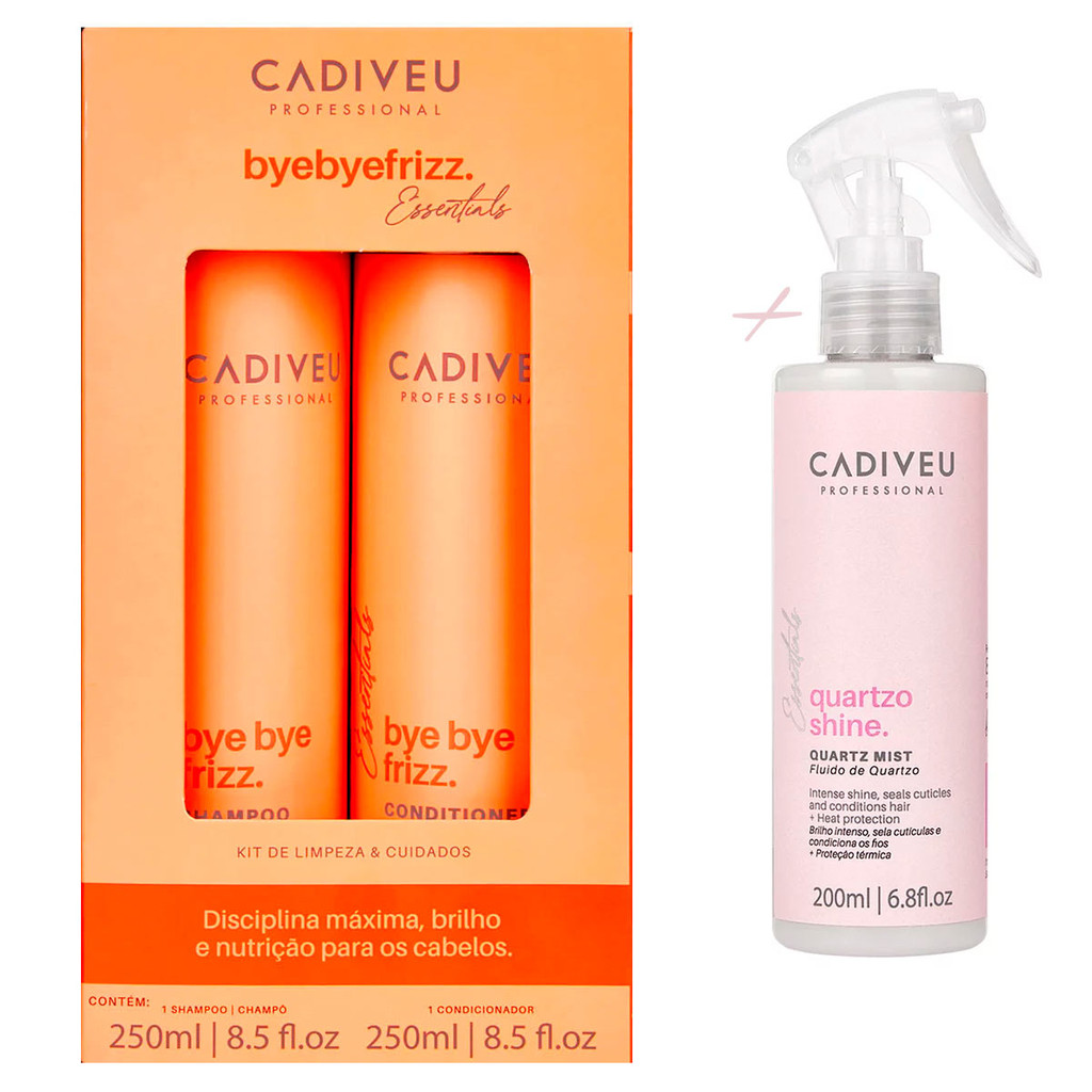 Kit Cadiveu Bye Bye Frizz 250ml + Fluído Quartzo Shine Mist