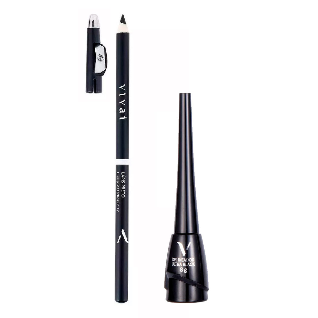 Lápis de Olho Super Preto Vivai + Delineador Líquido Ultrablack