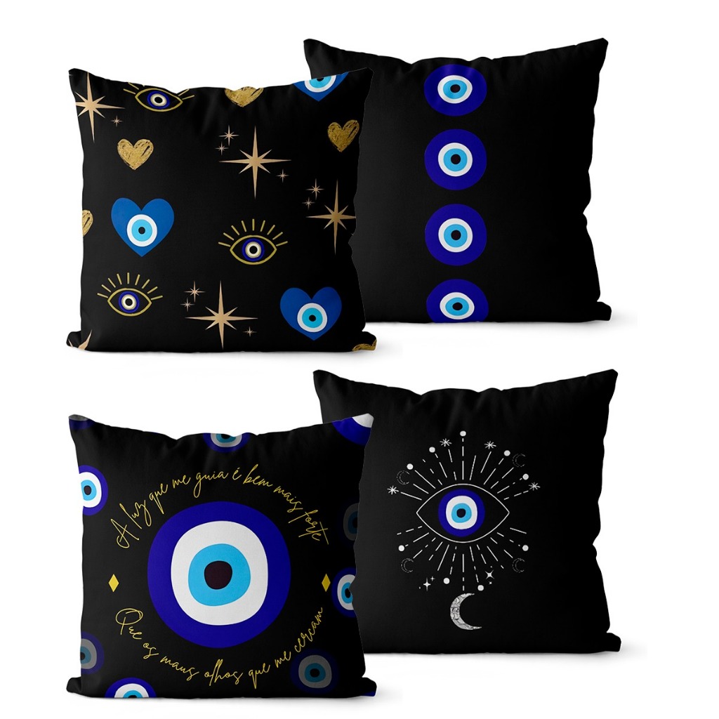 Kit 4 Capas personalizadas de luxo  para Almofadas 45x45 - Olho Grego em Oferta na Shopee