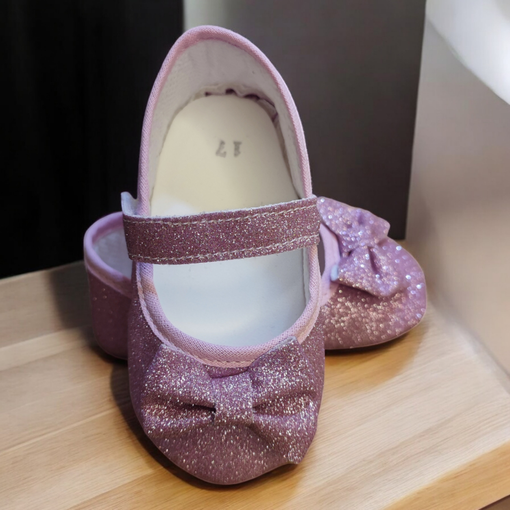 Sapatilha Sapatinho bebê menina Glitter Rosa com Laço infantil Batizado tipo Boneca