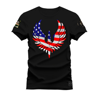 Camiseta Algodão Estampada Unissex Brasão American em Oferta na Shopee
