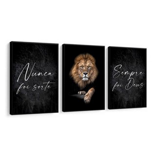 Kit Quadros Decorativos Mosaico 3 Peças Trio Frase Nunca Foi Sorte Sempre Foi Deus Salmo Leão Judá Rústico Personalizado em Oferta na Shopee