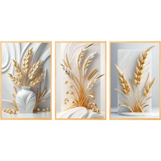 Quadro decorativo para salas e quartos modernos trigo dourado no vaso 3 peças em Oferta na Shopee