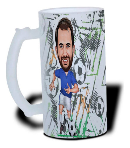 Caneca Chopp Vidro Jateada Com Caricatura Futebol 475 Ml