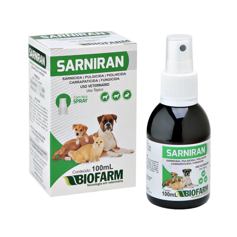 Antipulga Anticarrapato Sarna Fungicida Para Cachorro Gato Coelho SARNIRAN PET 100 mL
