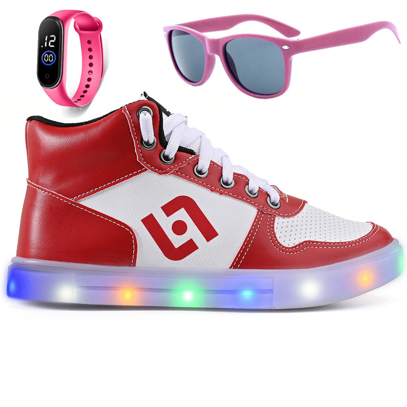 Tenis Infantil De Led Meninas Botinha Escolar Casual Basico + Oculos + Relogio em Oferta na Shopee