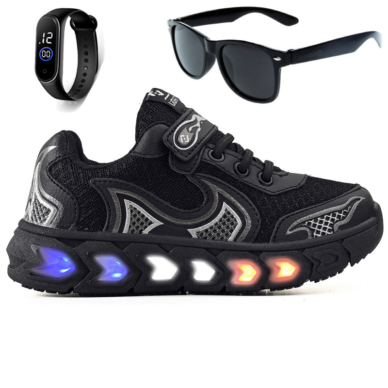 Tenis Infantil De Led Casual Jogger Meninos Escolar Basico+ Oculos + Relogio em Oferta na Shopee