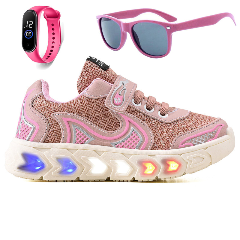 Tenis Infantil De Led Casual Jogger Meninas Escolar Basico+ Oculos + Relogio em Oferta na Shopee