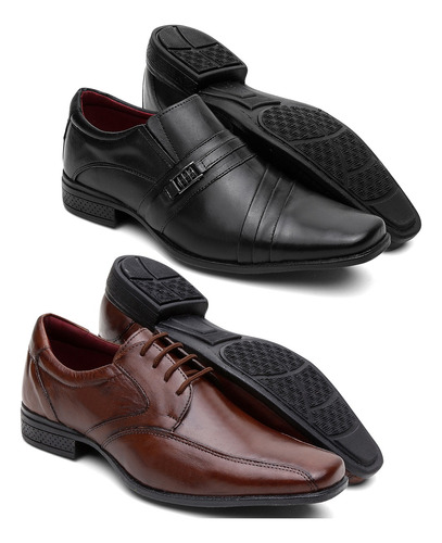 Sapatos Social Masculino Couro Nobre Liso Polido Kit 2 Pares Sapato Casual Formal Oxford Derby Top