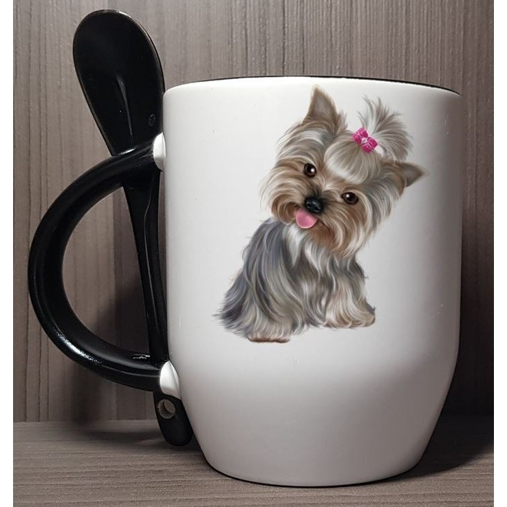 Caneca com NOME Yorkshire Terrier  N Com Colher  Colorida 340ml