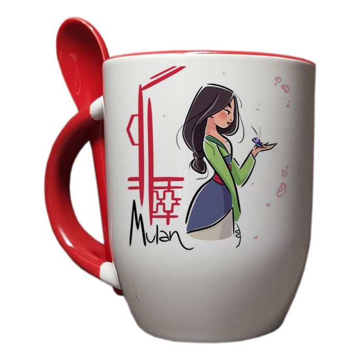 Caneca com NOME Mulan  Personalizada Com Colher  Colorida 340ml em Oferta na Shopee