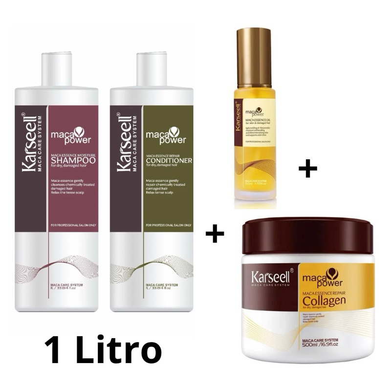 Shampoo 1L, Condicionador 1L, Máscara Karseell, Óleo karseell 50ml