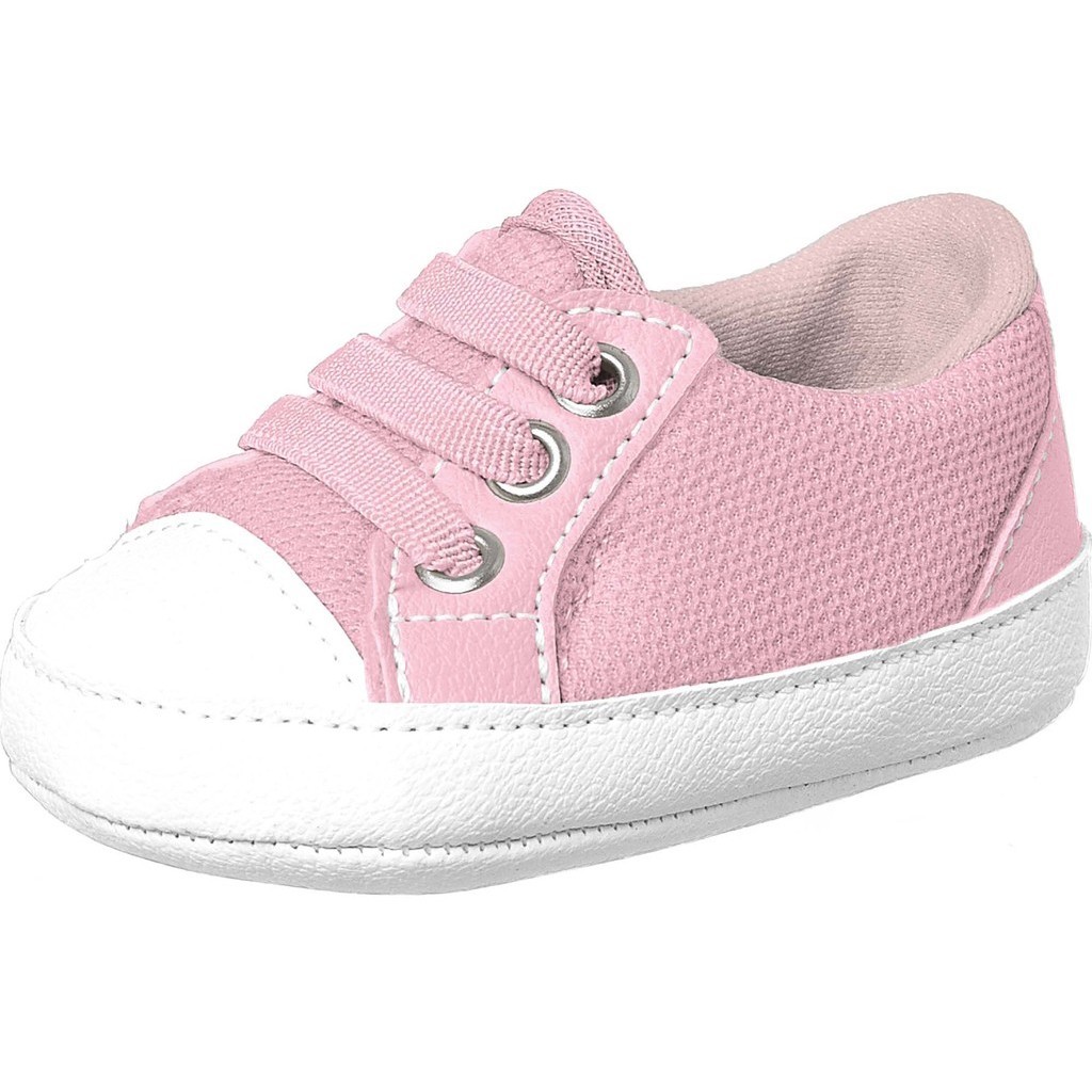 Tênis Infantil Feminino Baby Rosa Com Cadarço Leve Confortável
