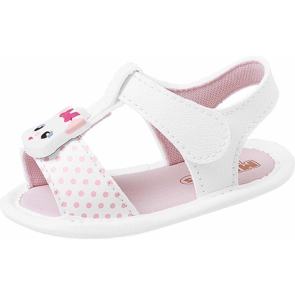 Sandália Infantil Bebê Menina VIA BABY Branco Bolinha Gatinha