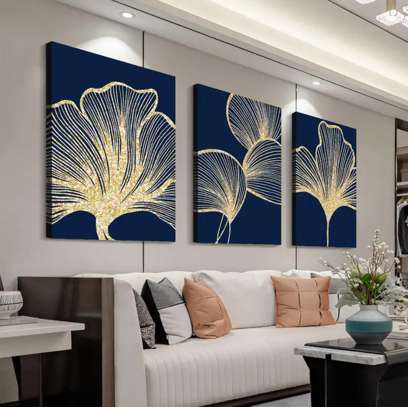 Quadros decorativos Grande180x60cm Conjunto de 3 Peças de Arte em Tela Floral Minimalista Moderna -