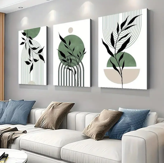 Quadros decorativos ConjuntoTela Botânica Boho 3pcs - Verde Sálvia Quarto, Escritório, Sala de Estar em Oferta na Shopee