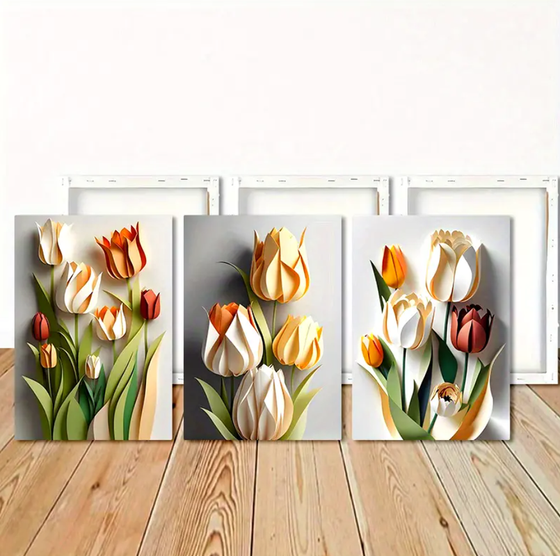 Quadros decorativos Grande180x60cm Conjunto de 3 peças flores coloridas Vários tamanhos