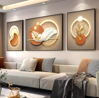 Quadros decorativos Grande180x60cm Conjunto de Arte de Luxo com 3 Peças - Pena & Geométrica - Sem Moldura em Oferta na Shopee