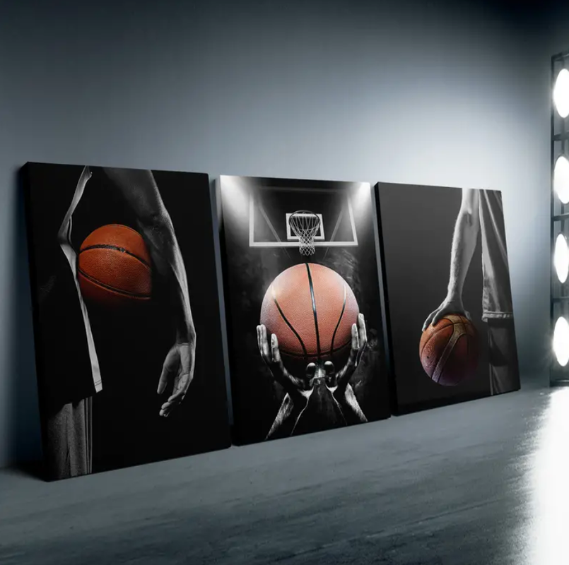 Quadros decorativos Grande180x60cm com 3 peças esportes de Basquete Jogos NBA