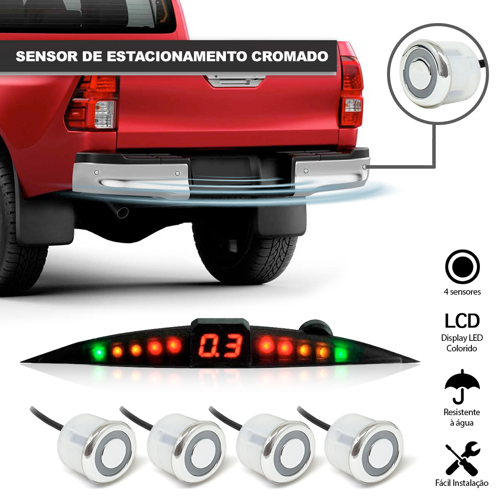 Sensor de Ré Traseiro Prata Cromado Aviso Aproximação Volkswagen Amarok 2011 2012 2013 2014