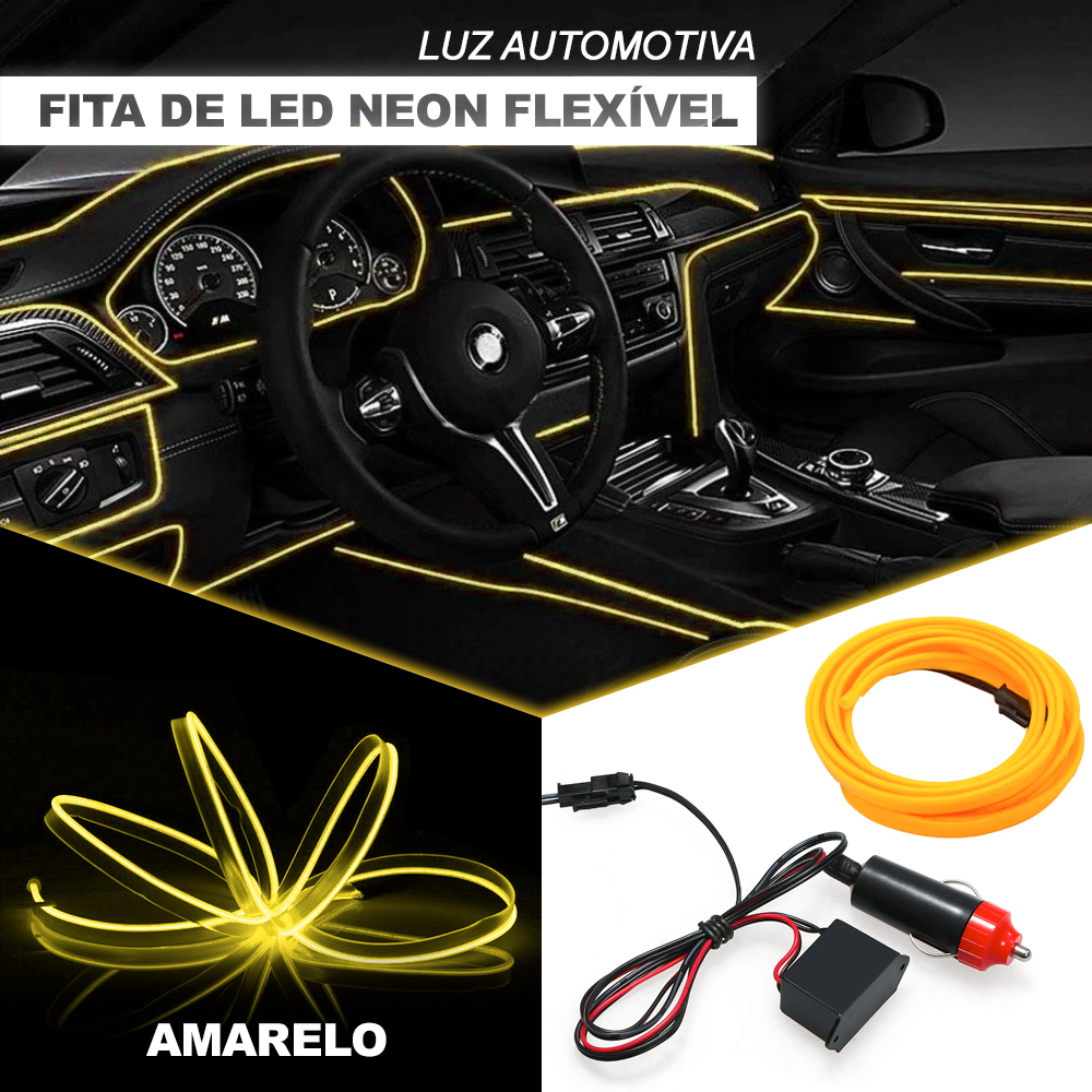 Fita Barra Led Neon P/ Painel Amarelo Toyota Corolla 2003 2004 2005 2006 2007 5m Metros Flexível Tunning Top