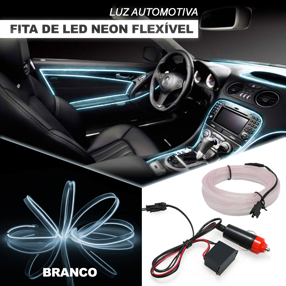 Fita Barra Led Neon P/ Painel Branco Frio Toyota Corolla 2013 2014 2015 2016 2017 5m Metros Flexível Tunning Top