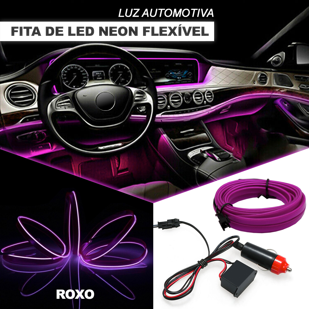 Fita Barra Led Neon P/ Painel Roxo Toyota Corolla 2003 2004 2005 2006 2007 5m Metros Flexível Tunning Top