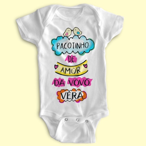 💝 Body Bebê Personalizado - Pacotinho de Amor da Vovó - Poliéster + Elastano - Estica! 👶✨ em Oferta na Shopee