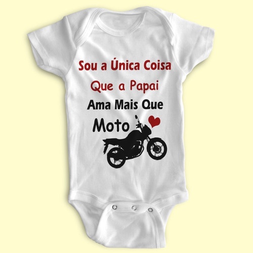 🏍️ Body Bebê Personalizado - Papai Ama Mais Que Moto - Estica! - Poliéster + Elastano 👶❤️ em Oferta na Shopee