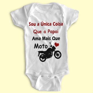 🏍️ Body Bebê Personalizado - Papai Ama Mais Que Moto - Estica! - Poliéster + Elastano 👶❤️ em Oferta na Shopee