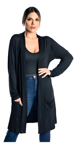Kimono Cardigan Casaco Bolso Feminino Longo Social Blusa