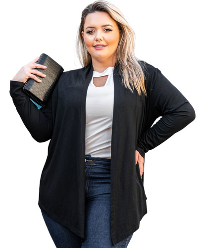 Kimono Cardigan Feminino Plus Size Básico Casual Moda Casaco Outono Inverno