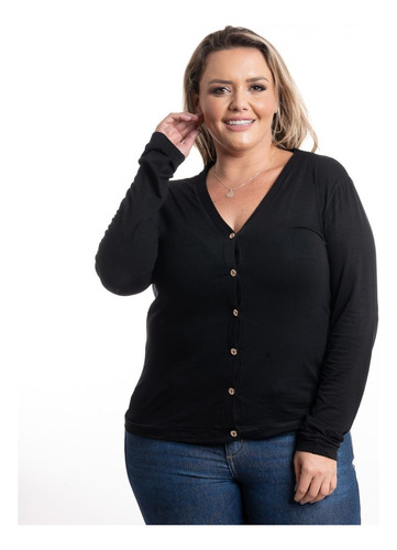 Cardigan Casaco Plus Size Feminino  Botões Dourados Abre e Fecha Caseado Kimono Casaquinho Moda