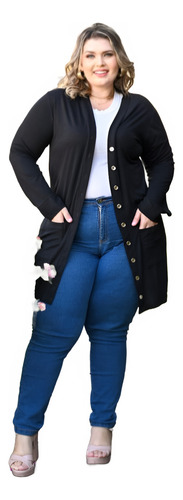 Casaco Feminino Plus Size Cardigan Botões Abre e Fecha Casaquinho Kimono Blusa Moda Feminina