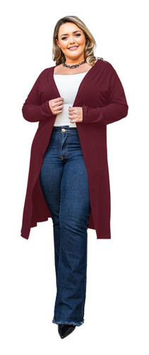 Cardigan Kimono Feminino Social Plus Size Alongado Casaco