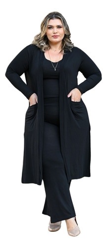 Conjunto Plus Size  G1 G2 G3 Calça Pantalona  Blusa Regata Cardigan Max Longo Feminino em Oferta na Shopee