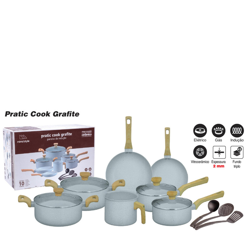 COOK PRATIC - JG PANELA INDUÇÃO C/ 10 PCS GRAFITE