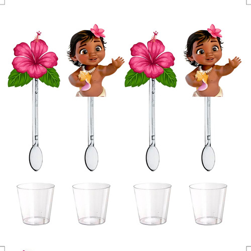 Kit 50 Colherzinhas Moana Baby + Copinhos em Oferta na Shopee