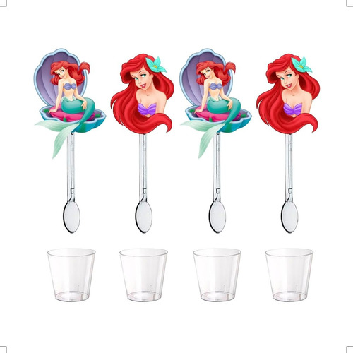 Kit 50 Colherzinhas Pequena Sereia + Copinhos