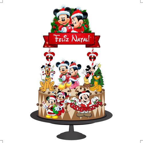 Topo De Bolo Topper De Aniversário Mickey Natal