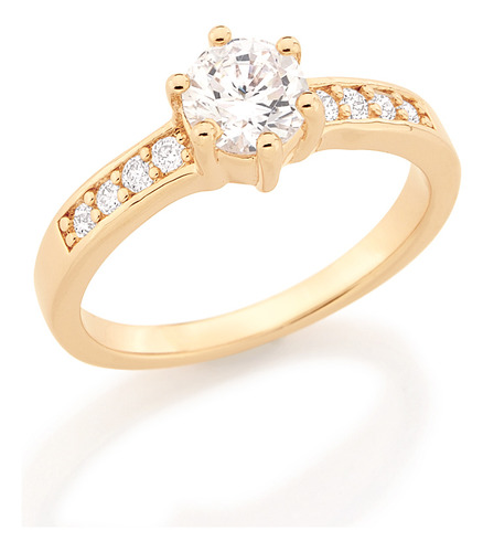 Anel Solitário C/ Zircônias Folheado Rommanel 511652 511652 em Oferta na Shopee