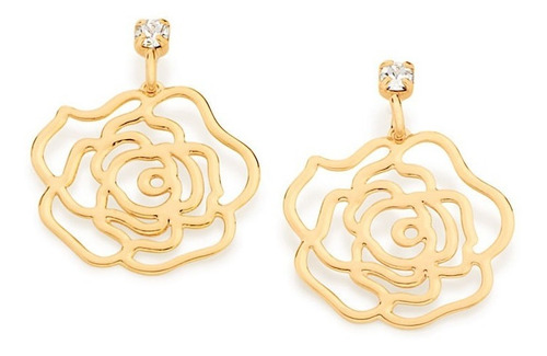 Brinco Base Cristal Com Rosa Vazada. Rommanel 523542 5235420006 em Oferta na Shopee